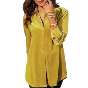 Soft Surroundings Textured Velvet Boyfriend Tunic Button Down Shirt (S)